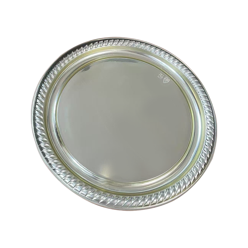 Ezüst legyező alakú szélű kör alakú tálca